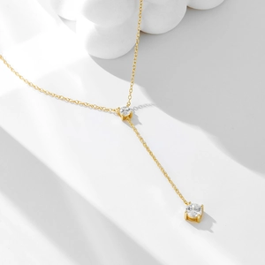 Elegant S925 Sterling Silver Y-Shaped Tassel Necklace For Women Gold Plated Minimalist Rhinestone Inlaid Clavicle Jewelry