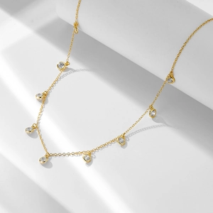 925 Sterling silver gold necklace with seven sparkling zircon pendants on O-chain link
