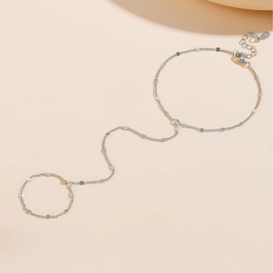 S925 sterling silver finger ring bracelet with minimalist chain and disc link