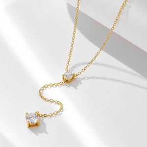 Elegant gold-plated S925 sterling silver Y-shaped tassel necklace with sparkling zircons