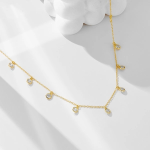 925 silver gold-plated necklace with 7 round zircon charms and tassel fringe design