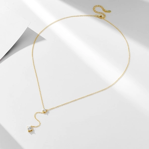 Minimalist gold S925 sterling silver Y-shaped drop necklace with sparkling cubic zirconia