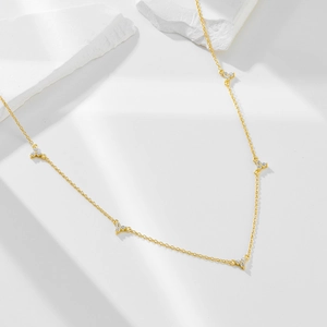925 Sterling Silver Clover Pendant Necklace For Women Gold Plated Zirconia Micro Inlaid Clavicle Chain Minimalist Jewelry