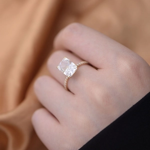 Elegant gold plated S925 silver ring with large rectangular zircon and pave setting diamonds