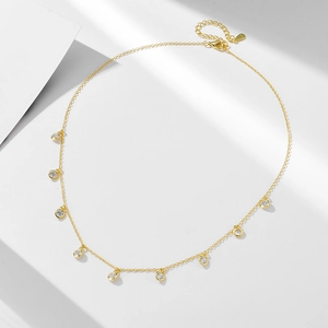925 Sterling Silver Zirconia Pendant Necklace For Women Gold Plated Round Dot Tassel Clavicle Chain Minimalist Jewelry Gift