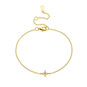Elegantes S925 Sterlingsilber Kleeblatt Armband mit Zirkonia Steinen in Gold-Finish