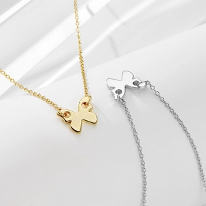 Detailed view of s925 silver butterfly pendant necklaces in gold and silver finish