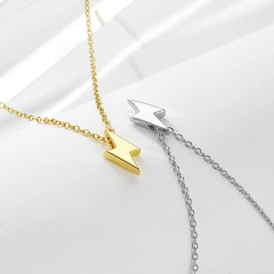 Minimalist S925 sterling silver lightning bolt pendant necklace in gold and silver finish