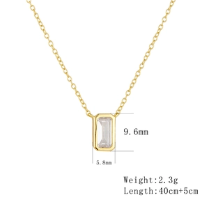 Detail of 925 silver gold necklace with rectangle zircon pendant and size measurements