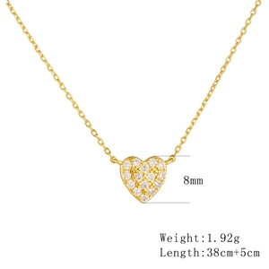 Detail of 8mm silver heart pendant necklace with micro-pave zircons and 38cm chain length