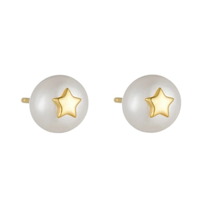 French vintage S925 silver star pearl stud earrings with elegant gold star centers
