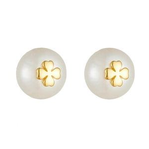 Elegant 925 sterling silver four leaf clover earrings with natural round pearls