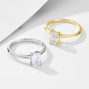 S925 sterling silver emerald cut zircon rings in gold and silver minimalist finishes