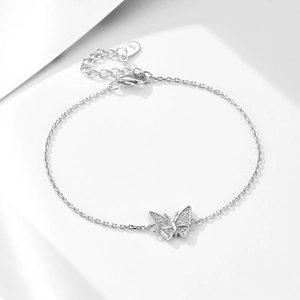 Elegant S925 sterling silver butterfly bracelet with sparkling zircon stones and lobster clasp