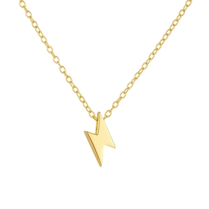 Minimalist S925 sterling silver gold lightning bolt pendant necklace on white background