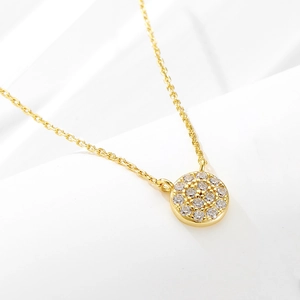 Collier Pendentif Rond en Argent Sterling 925 avec Zirconia Pavé pour Femme Chaîne Géométrique Classique Bijoux Cadeau