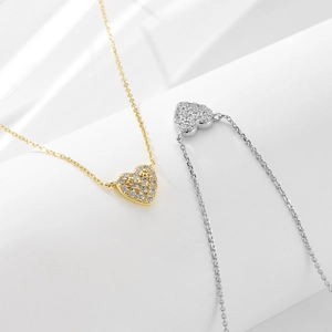 S925 sterling silver heart pendant necklace with shimmering zircon pavé in gold and silver