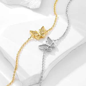 Elegant S925 silver and gold butterfly bracelets with sparkling zircon stones