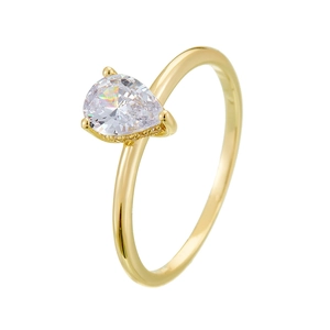 Elegant s925 silver pear-shaped cubic zirconia ring in gold finish with thin band