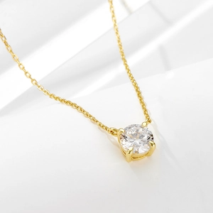 Collier Solitaire Pendentif Strass Rond en Argent Sterling 925 Or Argent Chaîne de Clavicule Bijoux Minimalistes Cadeau Femme