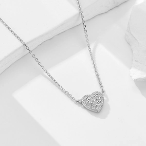 S925 sterling silver heart necklace with micro-pave cubic zirconia on white stone base