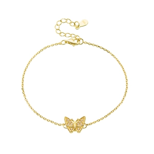 Elegant S925 sterling silver butterfly bracelet with sparkling cubic zirconia on white background