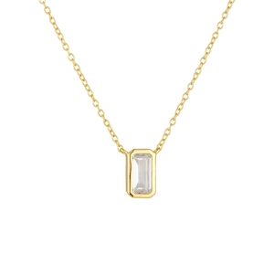 Minimalist 925 sterling silver necklace with a gold rectangular zircon pendant