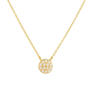 Collier classique en argent S925 doré avec pendentif rond pavé de zircons fins