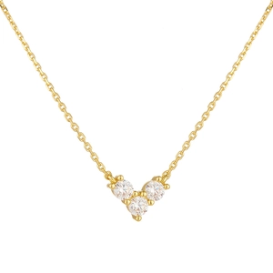 Collier minimaliste en argent S925 avec pendentif cœur en V doré et trois diamants brillants