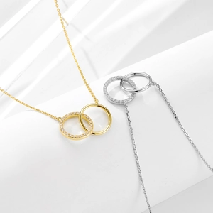 S925 sterling silver interlocking double circle necklaces with micro-pave cubic zirconia