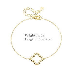 Close-up of S925 sterling silver hollow clover bracelet with adjustable chain and lobster clasp