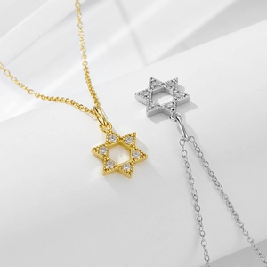 925 silver star of David pendant necklace with 14k gold plating and sparkling zircon stones