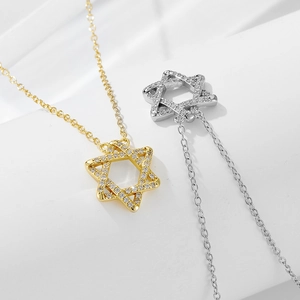 Elegant S925 sterling silver hexagram pendant necklaces in gold and silver with cubic zirconia