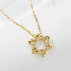 925 Sterling Silver Hexagram Pendant Necklace Zirconia Star Of David Geometric Symbol Clavicle Chain Jewelry For Women