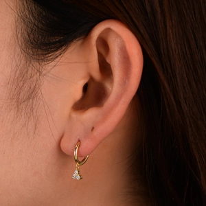 Elegant S925 sterling silver gold hoop earrings with triangular zircon stone drop charms