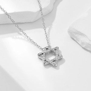 S925 sterling silver hexagram pendant necklace with micro-paved sparkling cubic zirconia