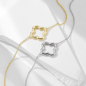Minimalist S925 sterling silver hollow clover bracelet in gold and silver finishes