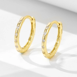 925 Sterling Silver Rhinestone Huggie Hoop Earrings Geometric Circle Small Round Earrings For Women Fashion Jewelry Accessories