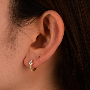 Exquisite 925 silver gold hoop earrings featuring a sparkling zircon clover pendant