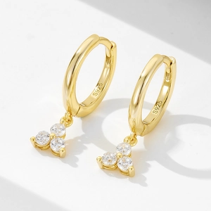 S925 Sterling Silver Rhinestone Geometric Hoop Earrings For Women Minimalist Dainty Clear Stone Dangle Earrings Fashion Jewelry