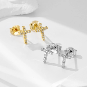 Exquisite S925 sterling silver cross stud earrings with sparkling pave zircon stones
