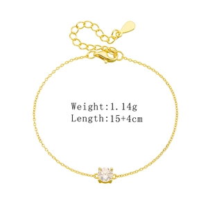 Detailed view of S925 silver gold bracelet with single zircon, length 15+4cm, weight 1.14g