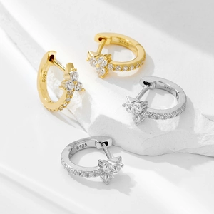 Elegant S925 sterling silver hoop earrings with sparkling cubic zirconia clusters