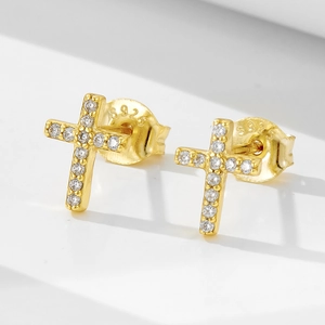 S925 Sterling Silver Cross Stud Earrings For Women Luxurious Minimalist Inlaid Rhinestone Gold Silver Earrings Fashion Jewelry