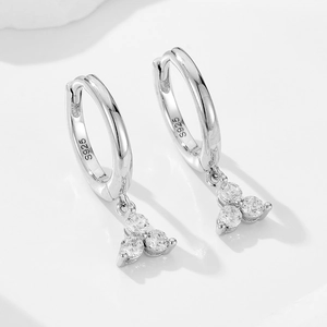 S925 sterling silver hoop earrings featuring a three-stone zircon cluster design