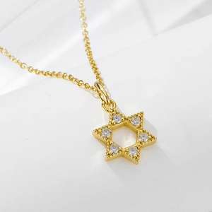 925 Sterling Silver Hexagram Pendant Necklace For Women Hollow Star Of David Gold Plated Rhinestone Clavicle Chain Jewelry