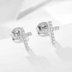 Exquisite S925 sterling silver cross stud earrings with sparkling pave zircon stones