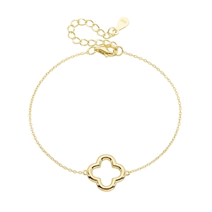 Minimalist S925 sterling silver gold four-leaf clover bracelet with adjustable chain