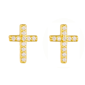Exquisite S925 sterling silver gold cross stud earrings with sparkling pave zircon stones