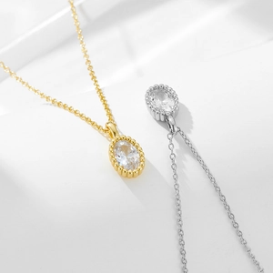 Collana in argento S925 placcato oro 14K con pendenti in zircone ovale in oro e argento